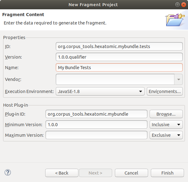 Basic fragment project properties