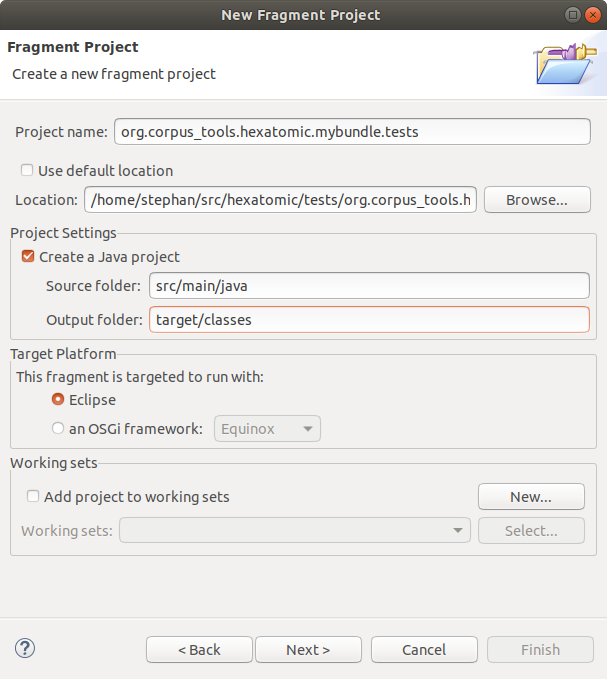Basic fragment project properties