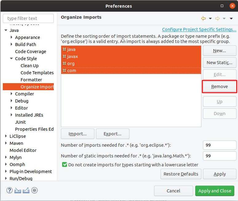 Configure the package import order