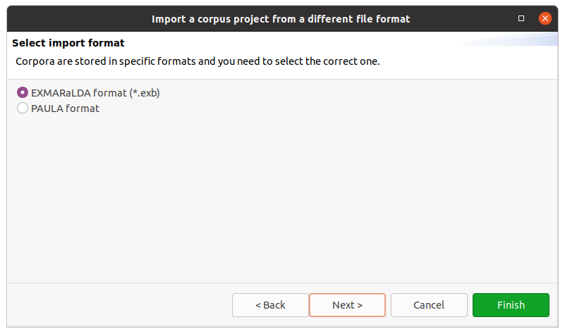 Format selection wizard step