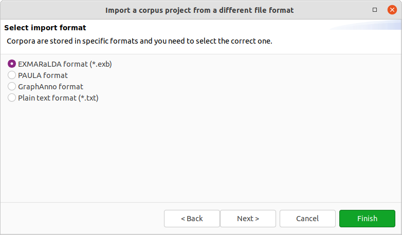 Format selection wizard step