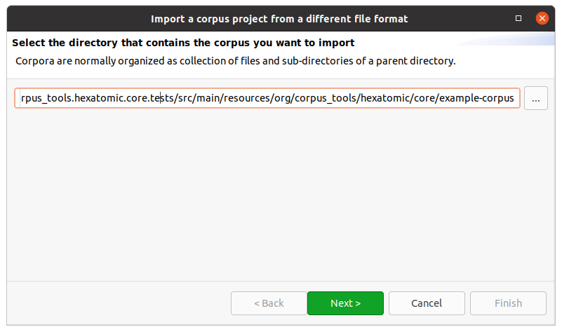 Import directory selection with the last directory name example-corpus