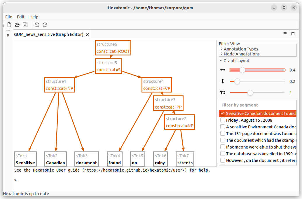 Graph editor view with expanded layout parameters