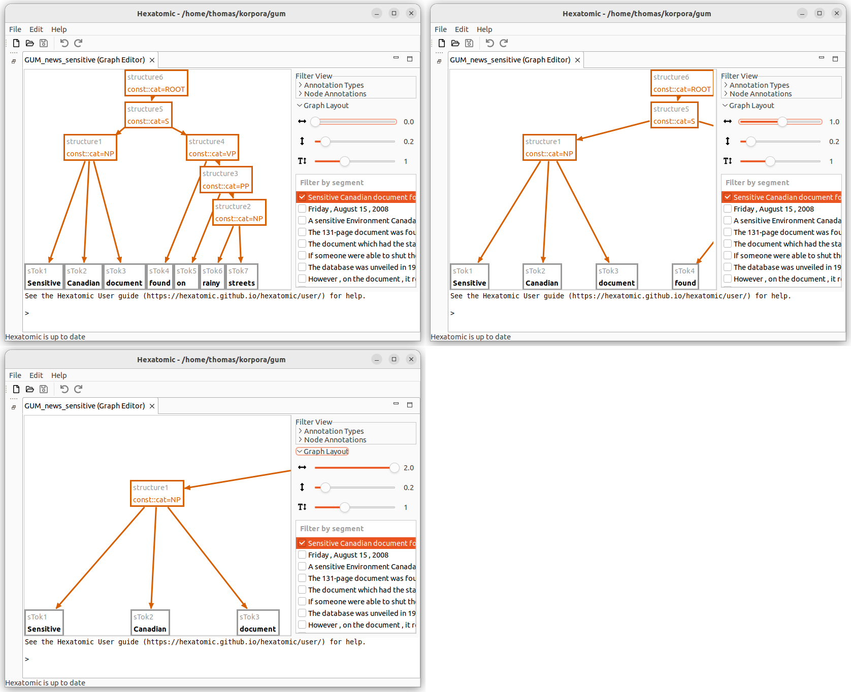 Effect of the settings 0, 1 and 2 for the horizontal margin parameter