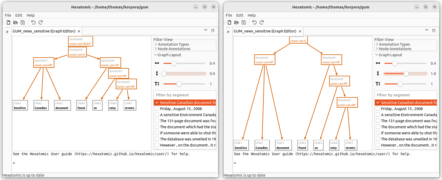 Effect of the settings 0, 1 and 2 for the vertical margin parameter